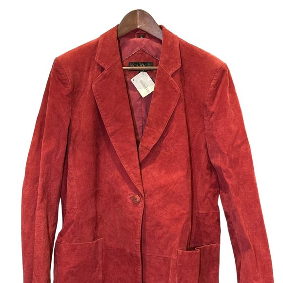 Vintage Komitor Jacket Womens 16 Red Suede Leather 1 Button Blazer Lined - Picture 2 of 12